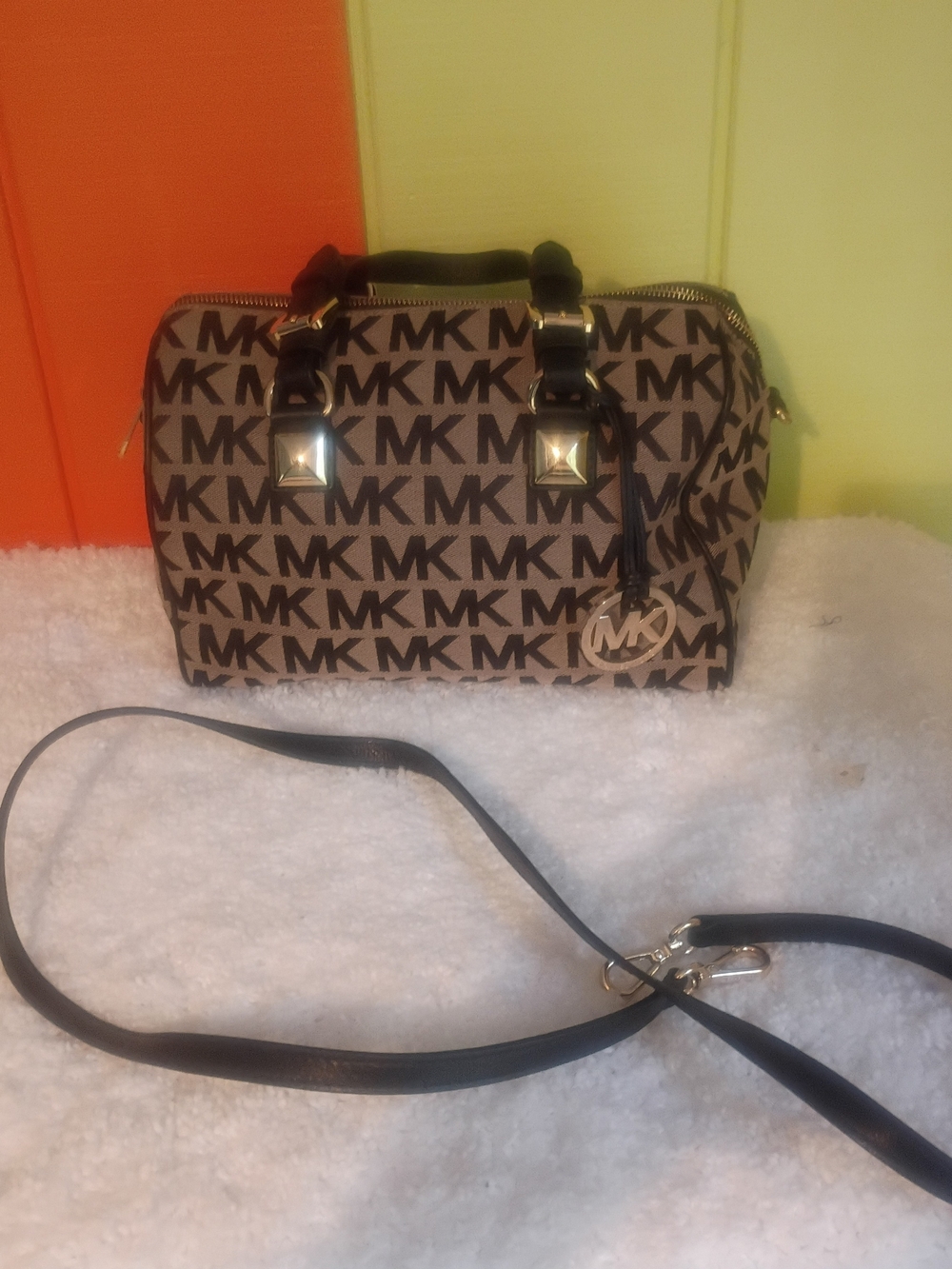 Michael Kors Brown Logo Satchel with Detachable Strap